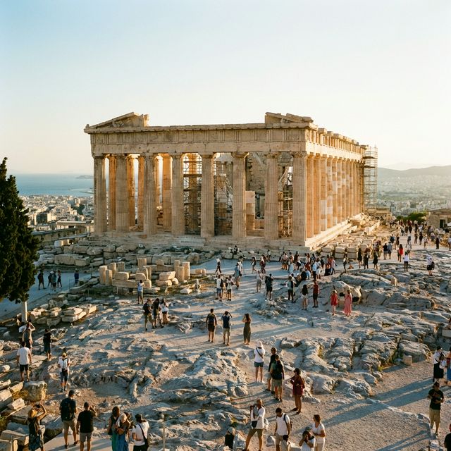 Der Parthenon auf der Akropolis in Athen bei Sonnenuntergang