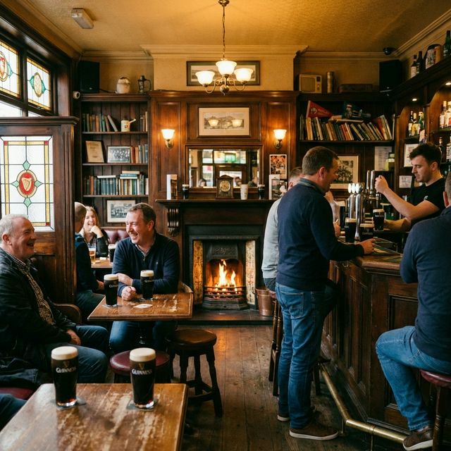 Traditioneller irischer Pub in Dublin mit warmer Beleuchtung