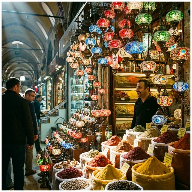 Bunte Laternen und Gewürze im Großen Basar, Istanbul
