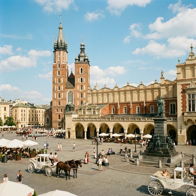 Der Hauptmarkt in Krakau mit Tuchhallen und Marienkirche