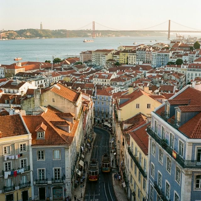 Bunte Fliesenhäuser im historischen Alfama-Viertel, Lissabon