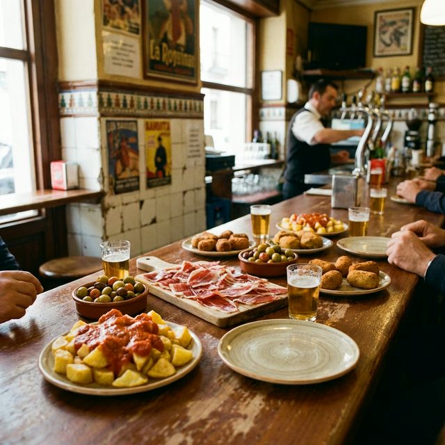 Bunte spanische Tapas-Auswahl in einer Madrider Bar