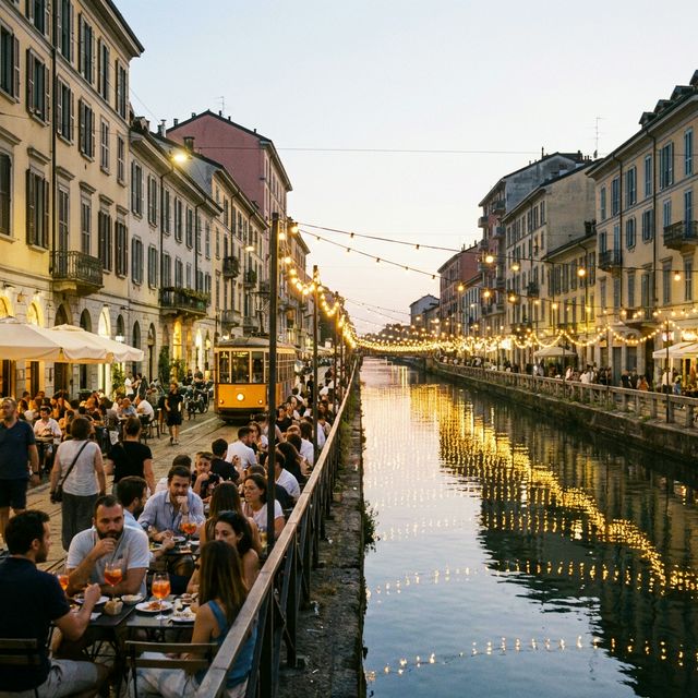 Il quartiere dei Navigli la sera con terrasse