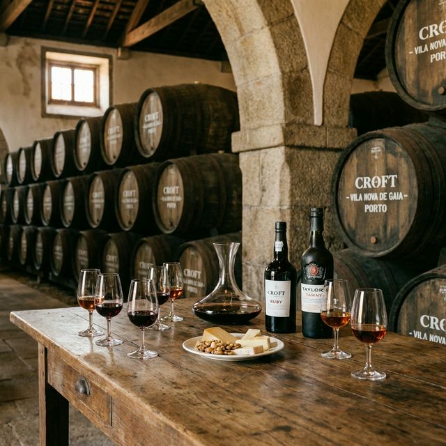 Portweinfässer in einem Keller in Vila Nova de Gaia