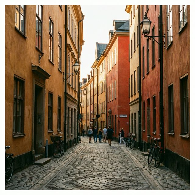 Enge Kopfsteinpflasterstraße in Stockholms Gamla Stan